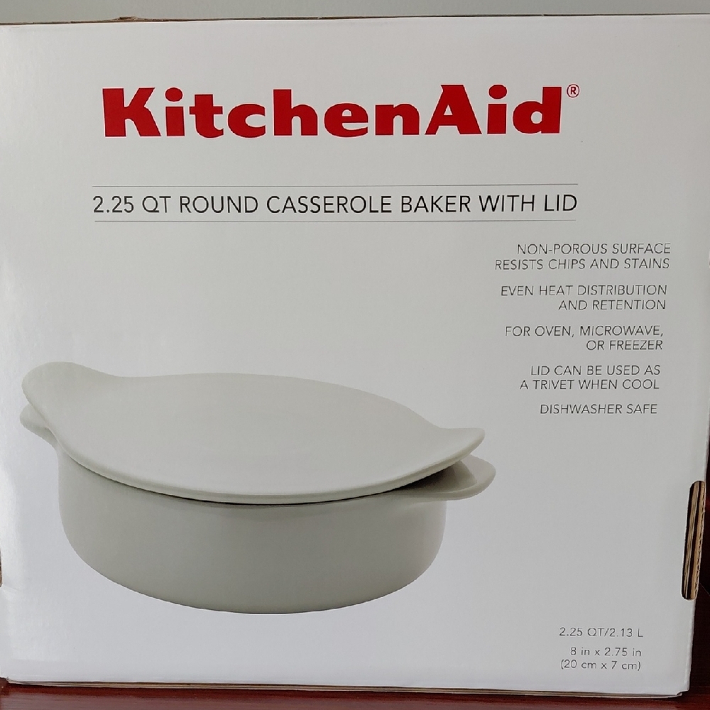 KitchenAid Cream Round Casserole Baker with Lid